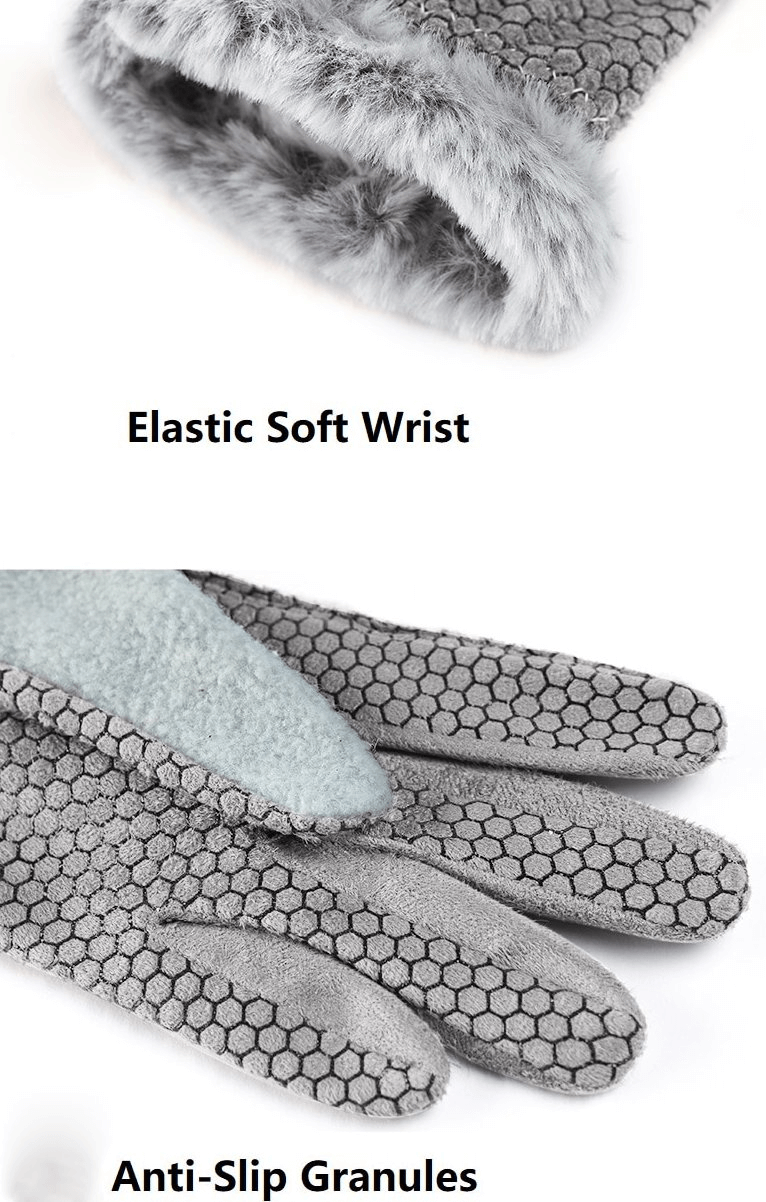 Stylish women's warm gloves with elastic wrist and anti-slip granules for training, featuring a cozy fleece finish.